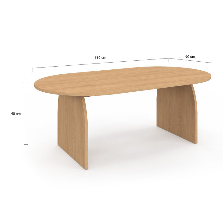 Tavolino ovale da 110 cm in legno effetto faggio con gamba centrale - EDITH | IDmarket