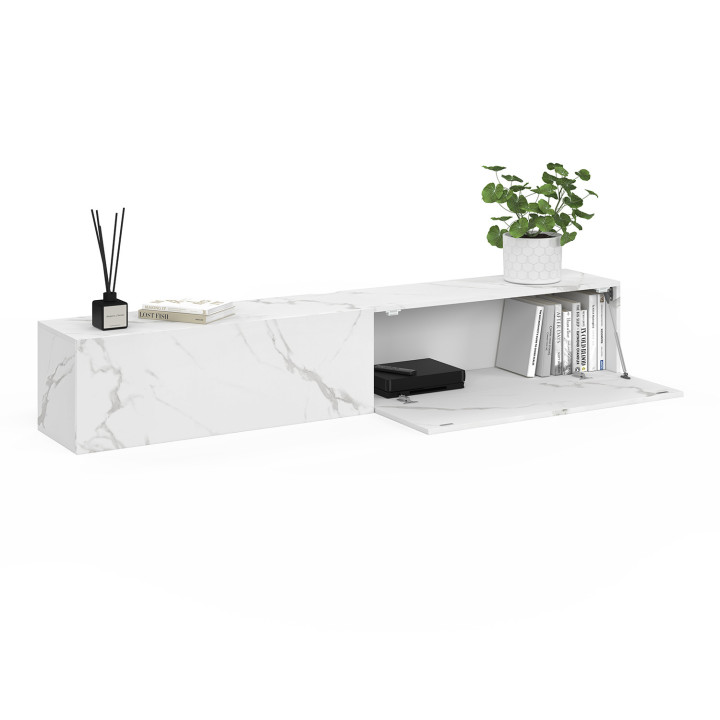 Mueble TV suspendido 2 puertas en madera efecto mármol, 180 cm - ELIO | REINO UNIDO IDMarket