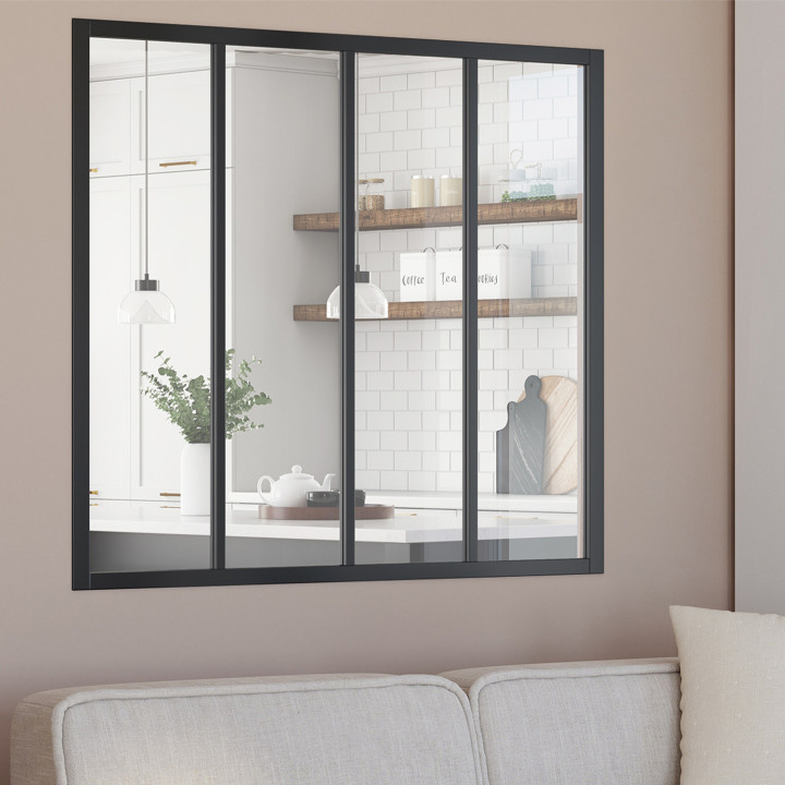 Werkplaats glazen dak met 4 beglazingen in 116 x 108 cm zwart metaal en gehard glas | IdMarket