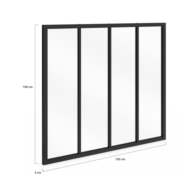 Techo de cristal de 4 hojas An. 120 x Al.108 cm en metal negro y cristal templado | IDMarket