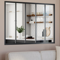 Techo de cristal de 5 cristales An. 150 x Al.108 cm en metal negro y cristal templado | IDMarket