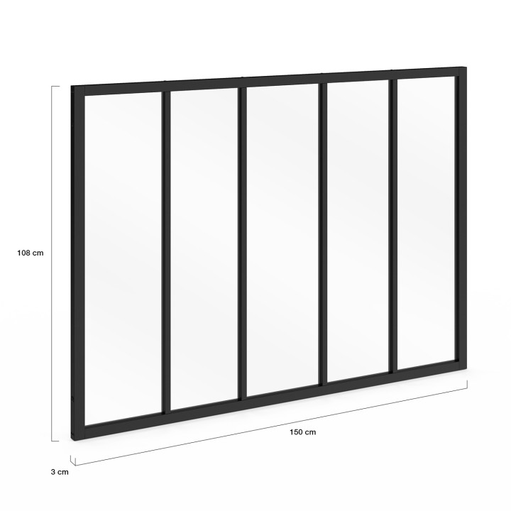 Techo de cristal de 5 cristales An. 150 x Al.108 cm en metal negro y cristal templado | IDMarket