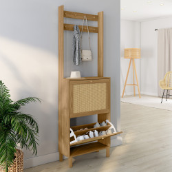 Mueble de madera para zapatos de pasillo 12 pares 2 puertas efecto caña natural - HANAE | ID Market