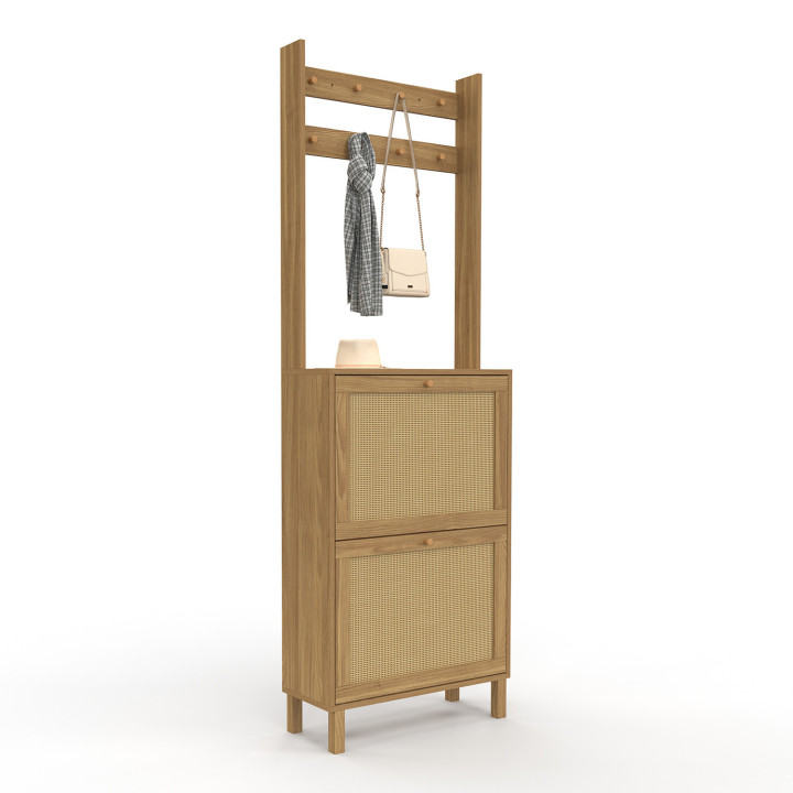 Mueble de madera para zapatos de pasillo 12 pares 2 puertas efecto caña natural - HANAE | ID Market