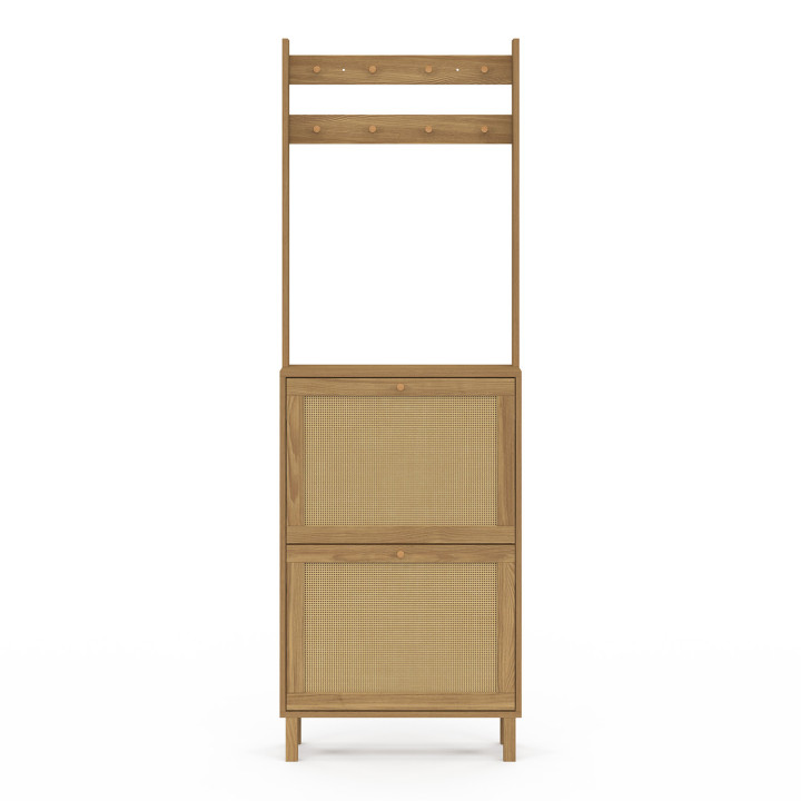 Mueble de madera para zapatos de pasillo 12 pares 2 puertas efecto caña natural - HANAE | ID Market