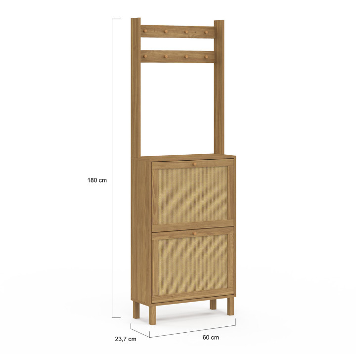 Mueble de madera para zapatos de pasillo 12 pares 2 puertas efecto caña natural - HANAE | ID Market
