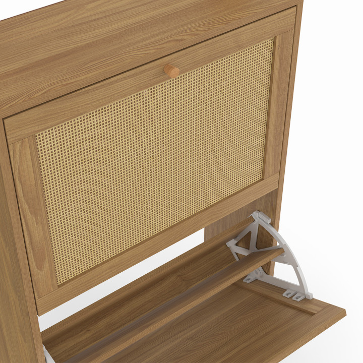 Mueble de madera para zapatos de pasillo 12 pares 2 puertas efecto caña natural - HANAE | ID Market