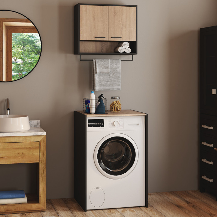 Zwart en beuken wasmeubelset voor wasmachine - WALLIS | De WALLIS Group IDMarket