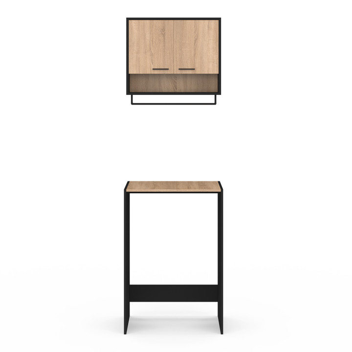 Set di mobili per lavanderia in faggio e nero per lavatrice - WALLIS | The WALLIS Group IDMarket