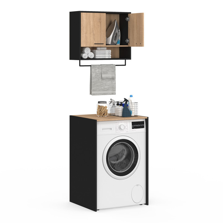 Zwart en beuken wasmeubelset voor wasmachine - WALLIS | De WALLIS Group IDMarket