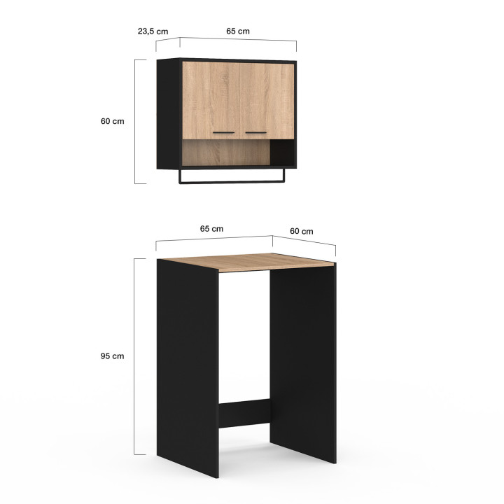 Waschküchenmöbel-Set schwarz und Buche für Waschmaschine - WALLIS | IDMarket