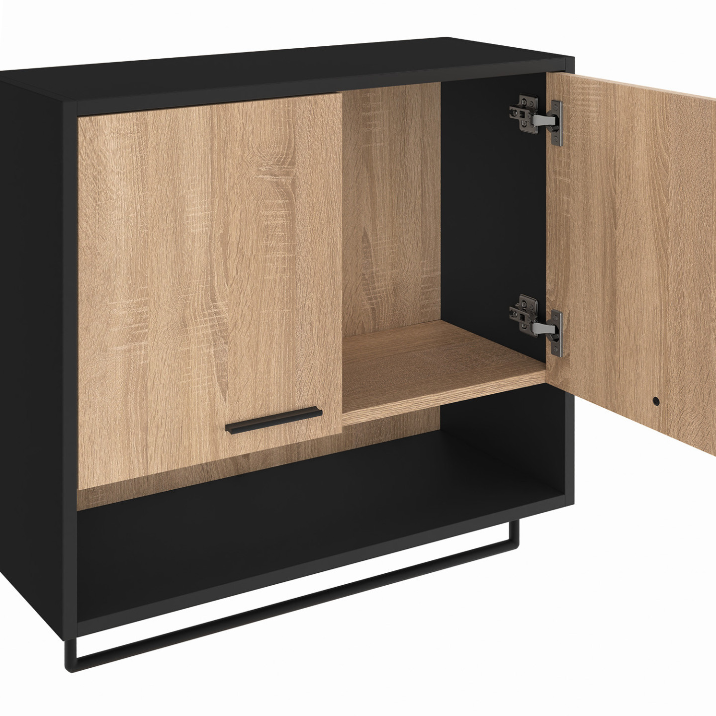 Meuble Pour Machine à Laver WALLIS Noir Et Bois Hêtre - Cache Lave-linge, Dimensions 65x64x91 Cm, à Monter