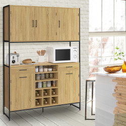 Aparador de cocina 5 puertas y botellero, diseño industrial, 120 cm - DETROIT | IDMarket