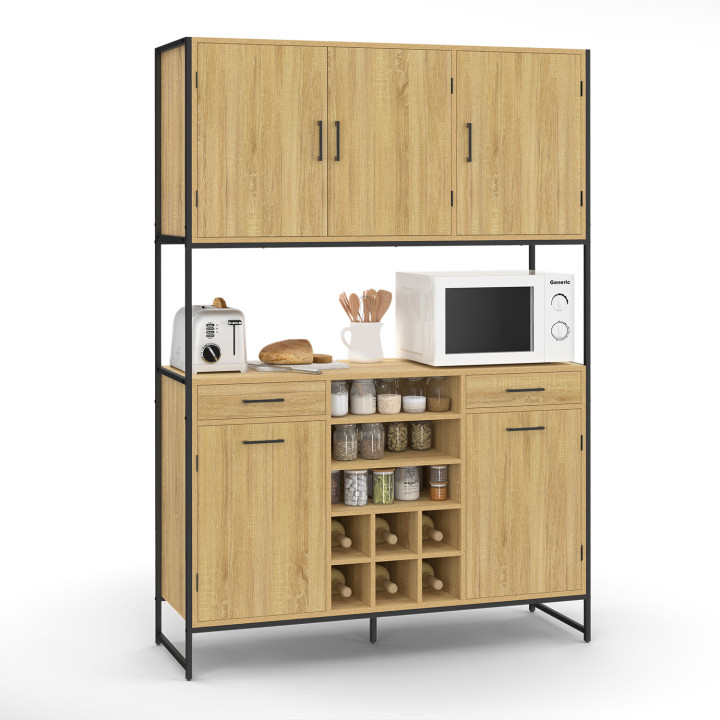 Aparador de cocina 5 puertas y botellero, diseño industrial, 120 cm - DETROIT | IDMarket