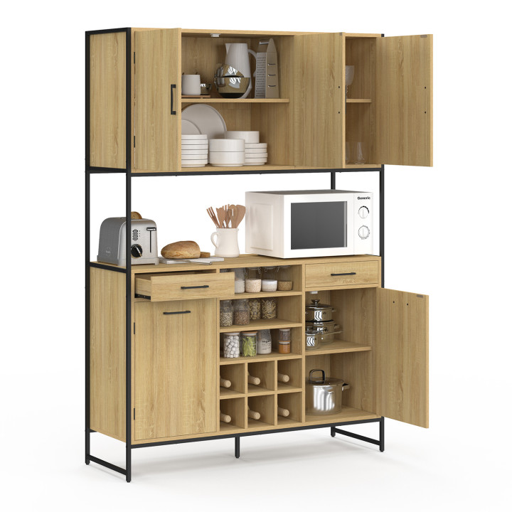 Küchenbuffet mit 5 Türen und Flaschenablage Industriedesign 120 cm - DETROIT || DETROIT IDMarket