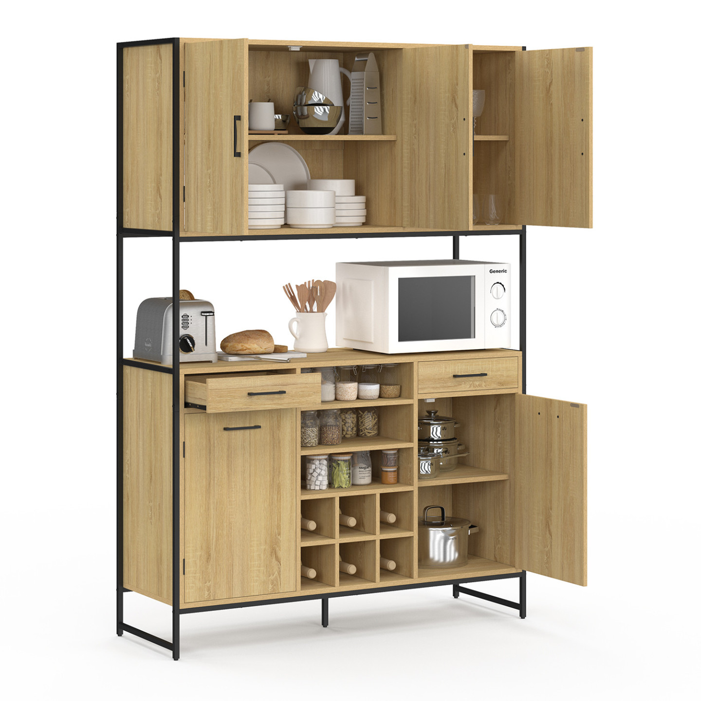 Küchenbuffet mit 5 Türen und Flaschenablage Industriedesign 120 cm - DETROIT
