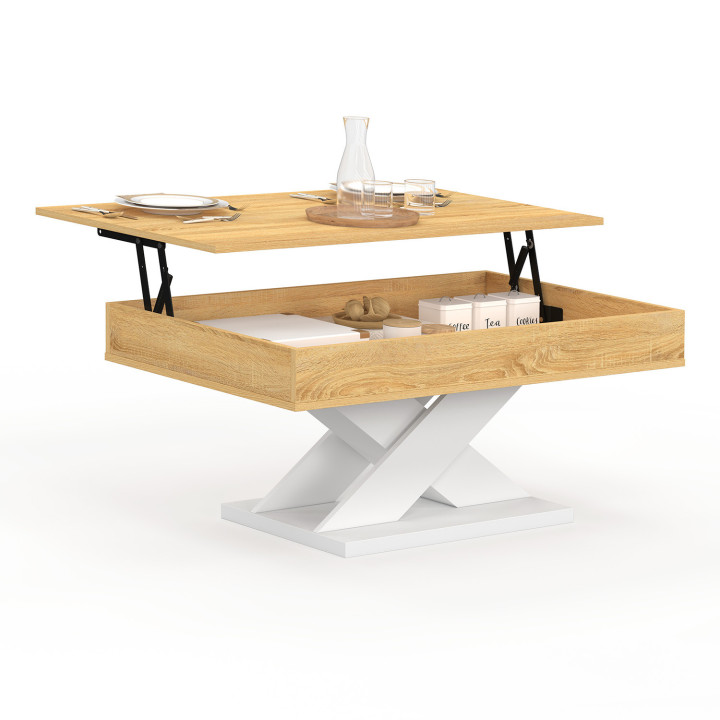 Mesa de centro rectangular con tapa elevable y base blanca - ALICIA | IDMarket