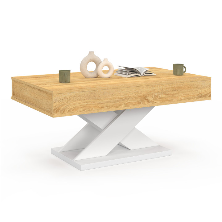 Mesa de centro rectangular con tapa elevable y base blanca - ALICIA | IDMarket