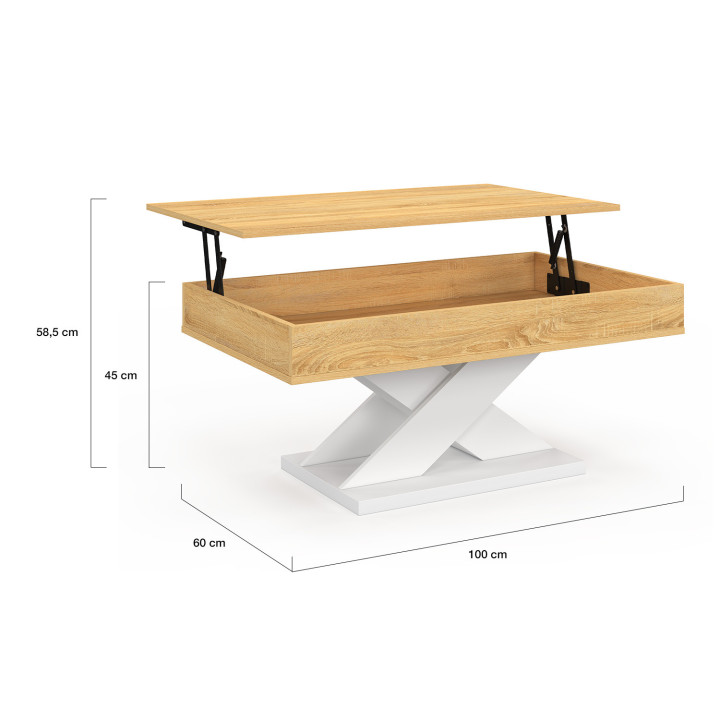 Mesa de centro rectangular con tapa elevable y base blanca - ALICIA | IDMarket