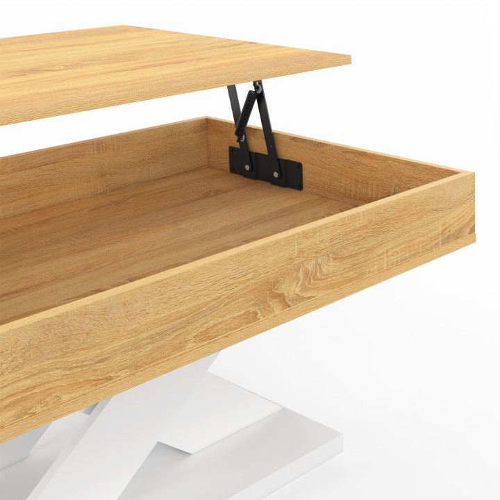 Mesa de centro rectangular con tapa elevable y base blanca - ALICIA | IDMarket