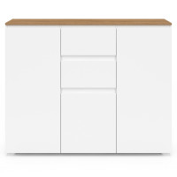 Gotagee Dressoir Met Witte Houtnerf, Vier Deuren, Met Drie Laden Woonkamer Eetkamer. Houtkleur En Wit