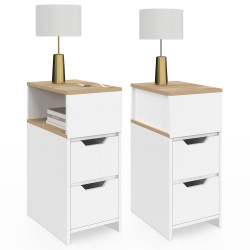 Comodini a 2 cassetti in legno e bianco con nicchia laterale - ANOUK | Zen Cart! IDMarket