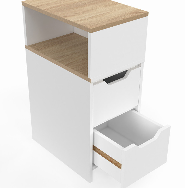 Wit houten nachtkastje met 2 laden en nis - ANOUK | Zen Cart! IDMarket