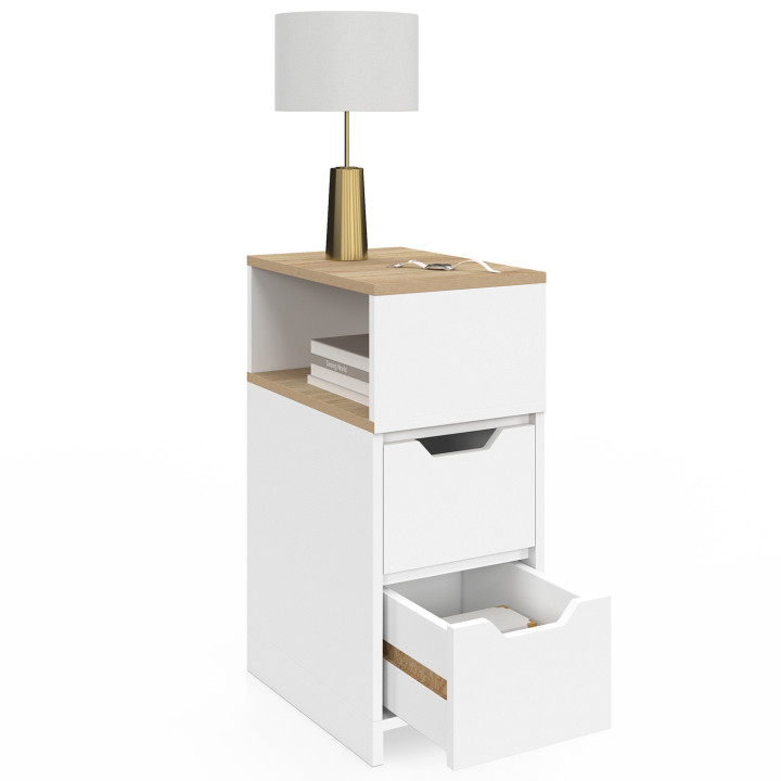 Schmale Nachttische aus Holz und Weiß mit 2 Schubladen und seitlicher Nische - ANOUK | IDMarket