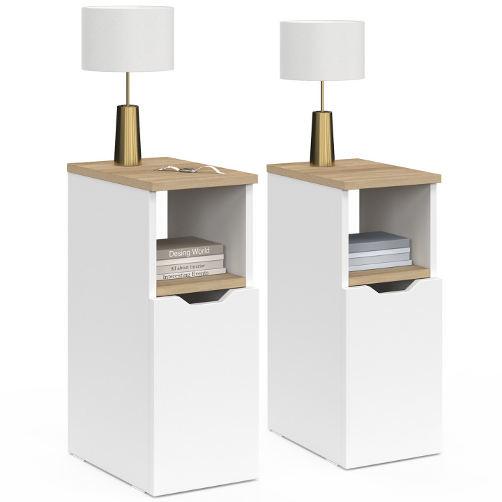 Schmale Nachttische aus Holz und Weiß 1 Tür mit Nische - ANOUK | IDMarket