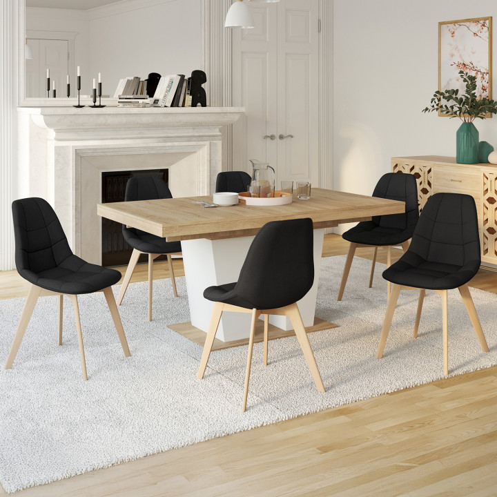 Set van 6 GABY Scandinavische eetkamerstoelen in zwarte stof