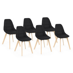 Lot de 6 chaises scandinaves GABY en tissu noir pour salle à manger