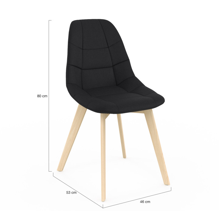 Set van 6 GABY Scandinavische eetkamerstoelen in zwarte stof