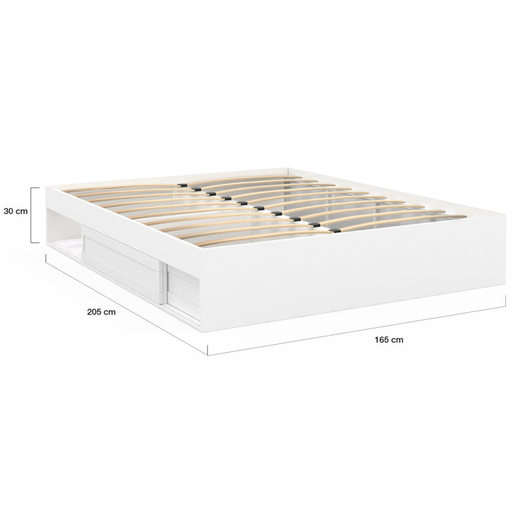 Cadre de lit double SALEM avec rangements et sommier 160 x 200 cm blanc
