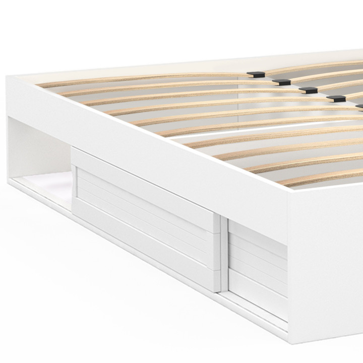 Cadre de lit double SALEM avec rangements et sommier 160 x 200 cm blanc
