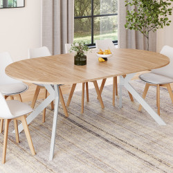 Mesa de comedor redonda extensible para 4-10 personas, madera y pata de araña blanca 110 - 200 cm - ALIX | ID Market