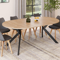 Table à manger extensible ronde ALIX 4-10 personnes pied araignée bois et noir 110 - 200 cm