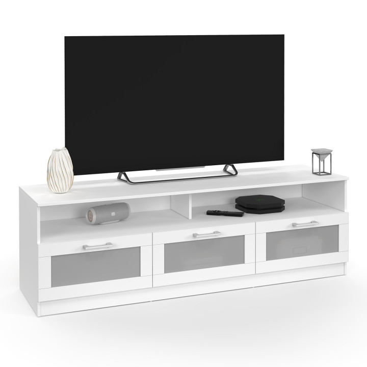 Mueble TV 140 cm con puertas esmeriladas blancas - VITO | REINO UNIDO IDMarket
