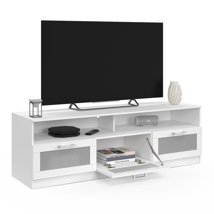 Mueble TV 140 cm con puertas esmeriladas blancas - VITO | REINO UNIDO IDMarket