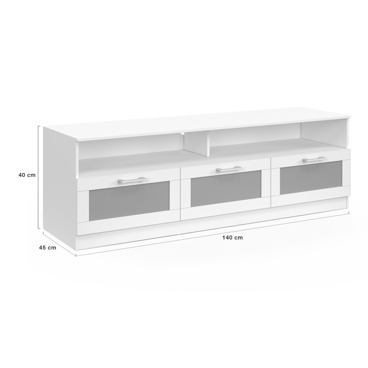 Mueble TV 140 cm con puertas esmeriladas blancas - VITO | REINO UNIDO IDMarket