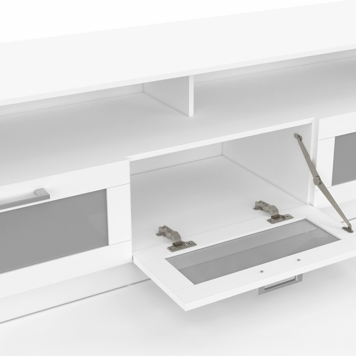 Mueble TV 140 cm con puertas esmeriladas blancas - VITO | REINO UNIDO IDMarket
