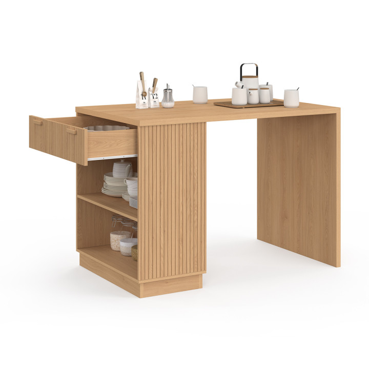 Isla central de 4 plazas con lamas de roble 130 cm - JULIETTE | IDMarket