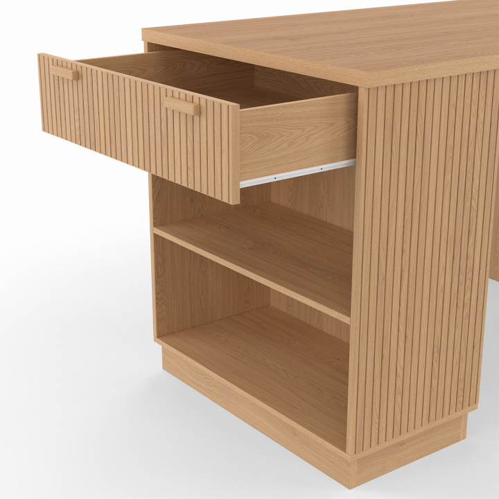 Îlot Central Mange-Debout JULIETTE 130 Cm - Table De Bar Avec Rangements, Plateau Bois Chêne, Pour 4 Personnes