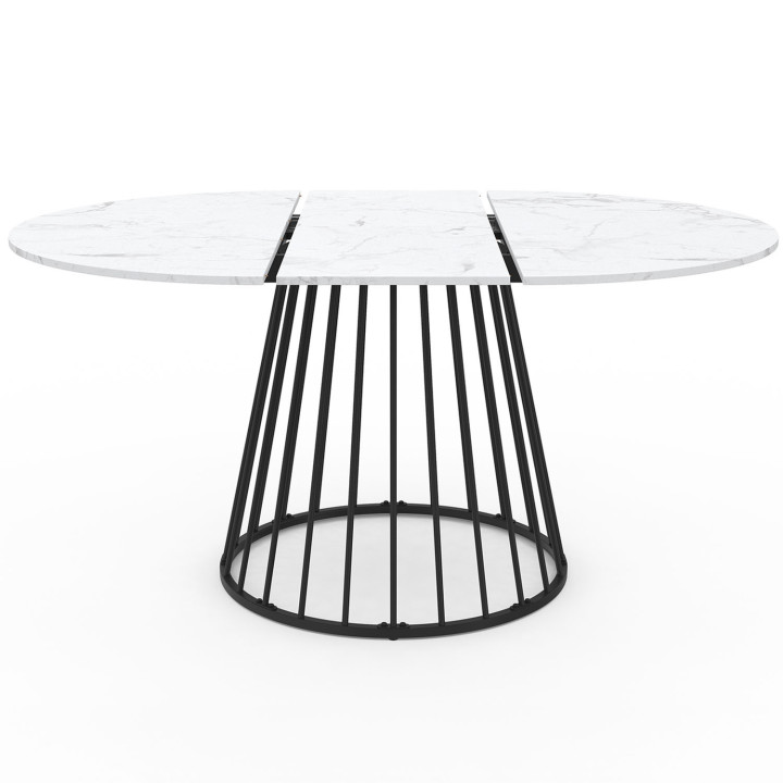 Tavolo da pranzo rotondo allungabile 4-8 persone 110-150cm piano effetto marmo bianco e gamba nera - YUNA | Zen Cart! IDMarket