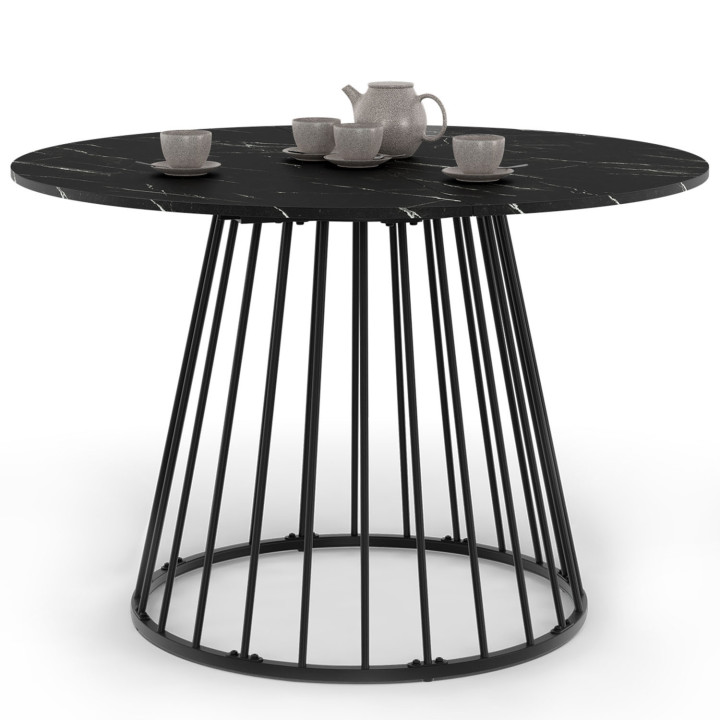 ¡Mesa de comedor redonda para 6 personas 110cm con tablero efecto mármol negro y patas negras - YUNA | Zen Cart! IDMarket