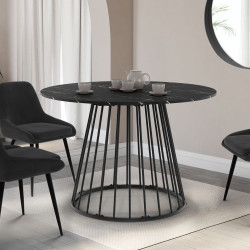 Tavolo da pranzo rotondo per 6 persone 110cm con piano effetto marmo nero e gambe nere - YUNA | Zen Cart! IDMarket