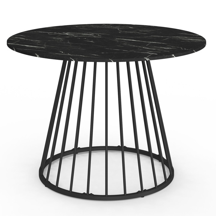 ¡Mesa de comedor redonda para 6 personas 110cm con tablero efecto mármol negro y patas negras - YUNA | Zen Cart! IDMarket