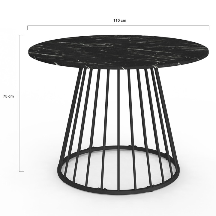 ¡Mesa de comedor redonda para 6 personas 110cm con tablero efecto mármol negro y patas negras - YUNA | Zen Cart! IDMarket
