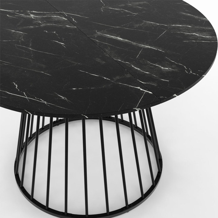 ¡Mesa de comedor redonda para 6 personas 110cm con tablero efecto mármol negro y patas negras - YUNA | Zen Cart! IDMarket