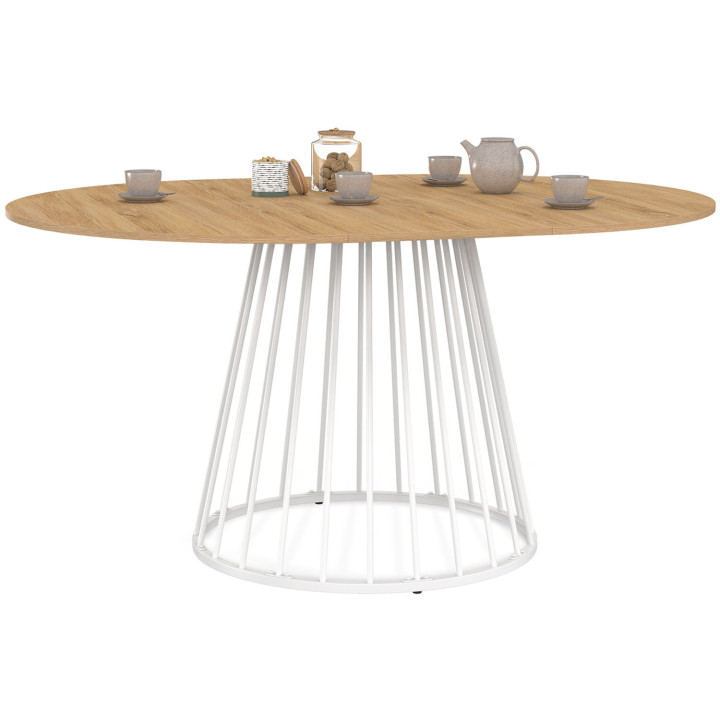 ¡Mesa de comedor redonda extensible para 4-8 personas 110-150cm con tablero de madera y pata blanca - YUNA | Zen Cart! IDMarket