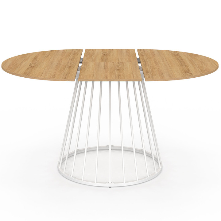 Tavolo da pranzo rotondo allungabile per 4-8 persone 110-150cm con piano in legno e gamba bianca - YUNA | Zen Cart! IDMarket